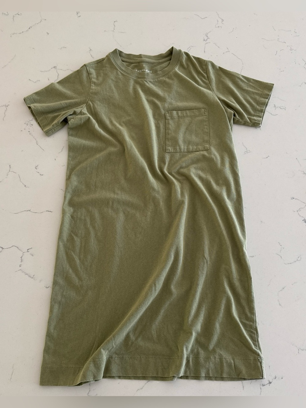 Everlane Women’s T-shirt Dress Green short sleeve top w/pocket cotton